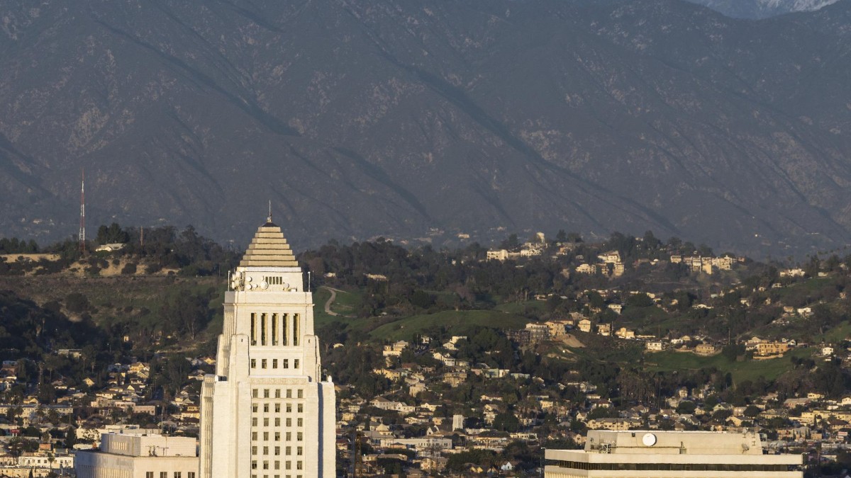 Downtown Los Angeles buildings, including City Hall.