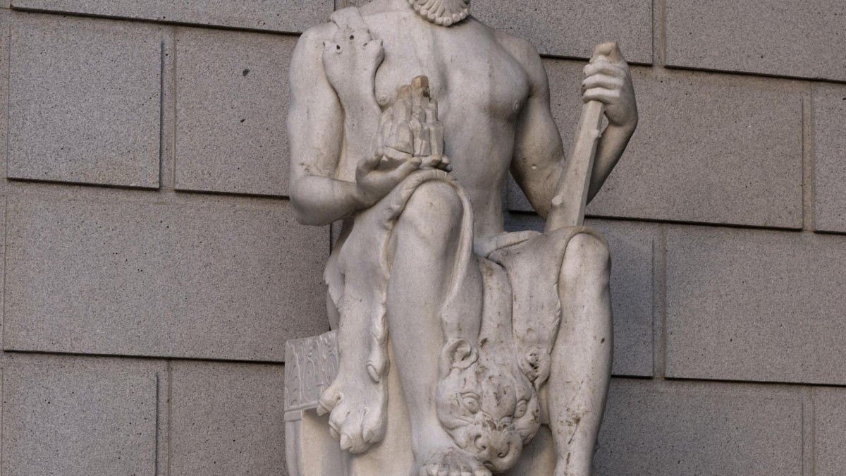 A bronze statue outside a state office building on the California State Capitol grounds in Sacramento.